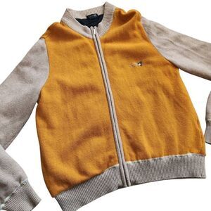 Vintage Lume Mens Medium Colorblock Orange Tan Full Zip Varsity Jacket Wool Blen